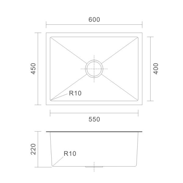 60x45 16 Gauge Stainless Steel Undermount Single Bowl Kitchen Sinks