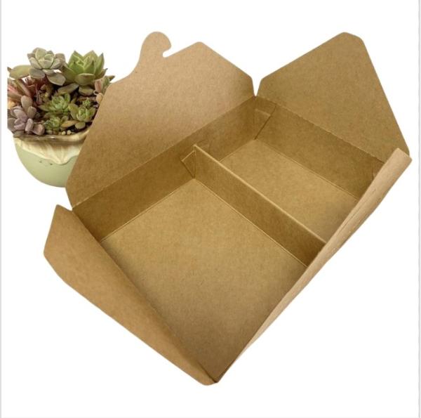 Biodegradable 2 Compartments Fast Food Compartment Container Take Out Brown Kraft Paper Food Lunch Box