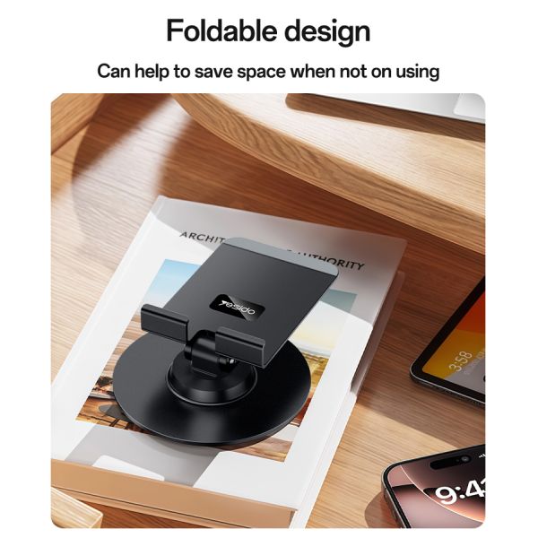 Yesido 360 Rotating Foldable Design Adjustment of Height Aluminum Alloy Phone Holder for Tablets and Devices