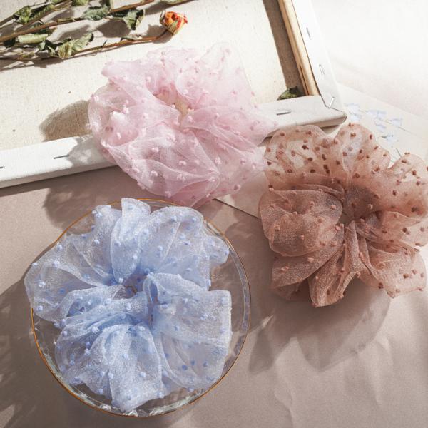 Summer net yarn hairball grenadine scrunchies bowel scroller ins wind girls pink red headwears Yiwu accessories