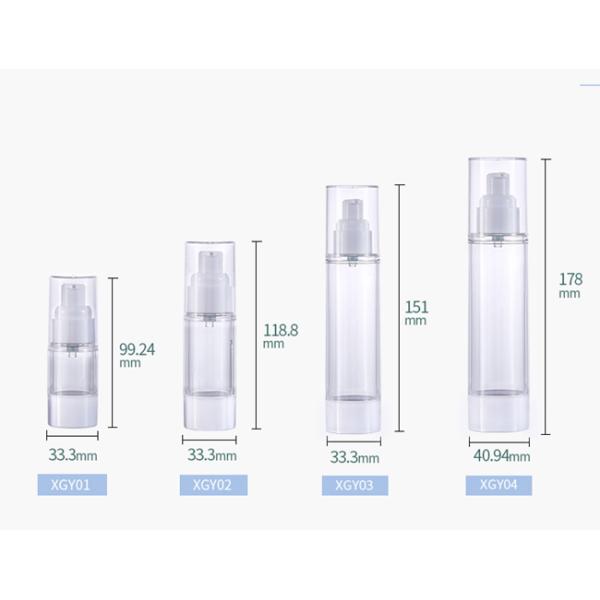 15ml 30ml 50ml AS Transparent Plastic Airless Bottles Silkscreening Printing