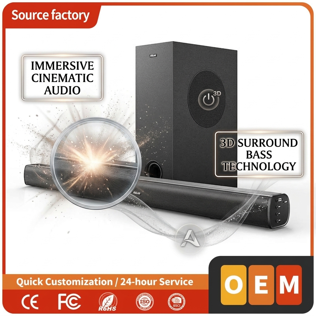 Wireless Soundbar Speaker ASW120-2.1U 100W Subwoofer Channel Surround Sound ARC HDMI