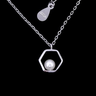 Prata 925 elegante da colar da pérola da prata da forma do hexágono para a jovem senhora