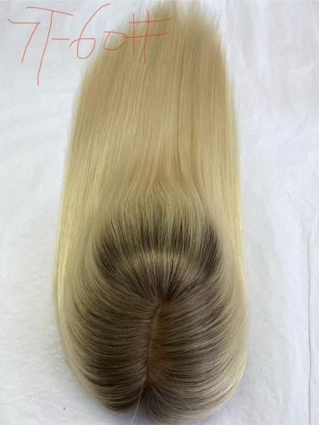 Wholesale 7T-60 # color  Silk Base Closure Topper Virgin Human Hair Toupee Replacement System for Women Cheaper Price Hairpiece