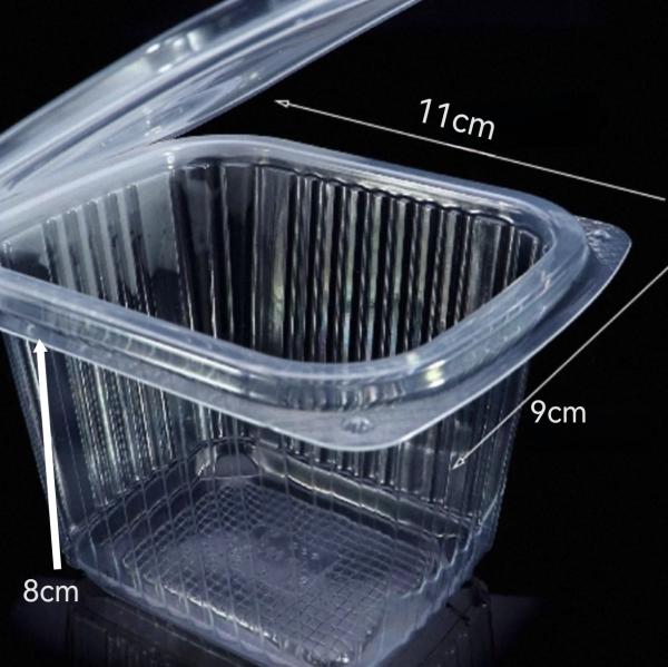 Customized factory disposable transparent vacuum formed rectangular PET plastic hinge clam shell flat lid sauce, fruit and vegetable pudding box