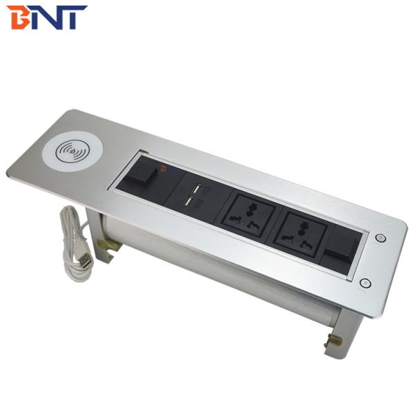 BNT Factory customized hidden table design desk electrical flip up mounted socket with phone wireless charger