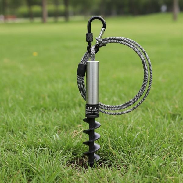 Outdoor High Carbon Steel Retractable Dog Tie Out Cable with 4.41 KN Breaking Strength and Customizable Length