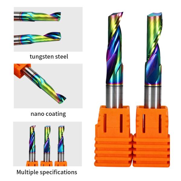 YingBa Customized Rainbow Color DLC Coating Aluminium Milling Cutter Single Flute Spiral up Down Cut Carbide Aluminium End Mill
