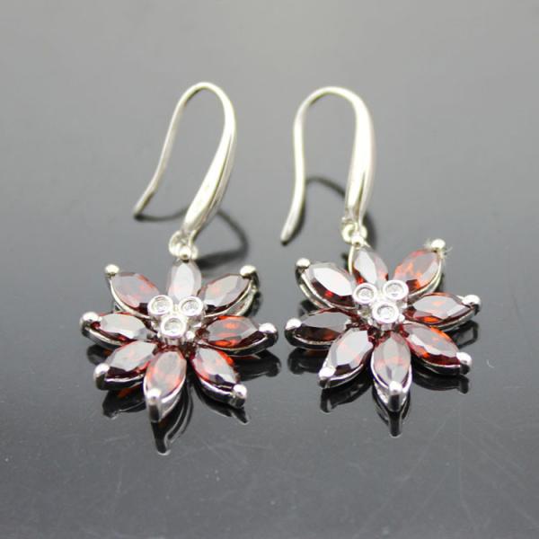 Sterling Silver Garnet Cubic Zircon Dangle Earrings(FP022E)