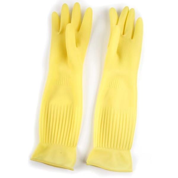 Kitchen Extra Long Cuff Latex Gloves 45CM Yellow Flock Lined Gloves