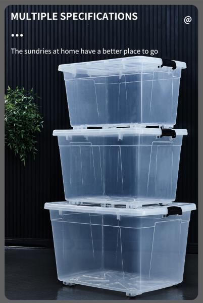 Recyclable Bin Household Multifunction Large Stackable Clothes Clear Transparent PP Container Box Plastic Storage Boxes Bins With Lid Wheels