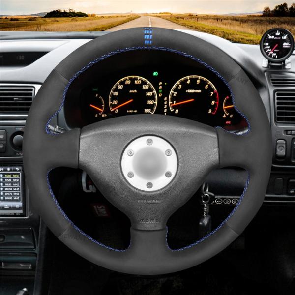 Hand Sewing Black Soft Suede Dot Marker Steering Wheel Cover for Mitsubishi Lancer Evolution EVO 4 5 6 1998 1999 2000 V VI
