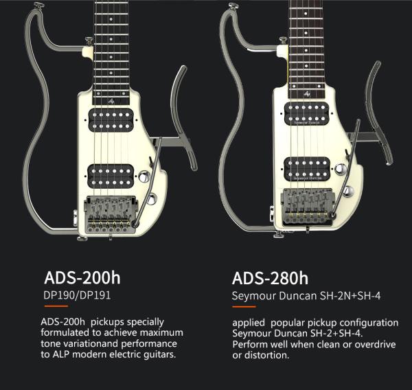 Unique Design Patented Grand Headless Foldable Travel Guitar with Double Humbuckers and Headphone Amplifier