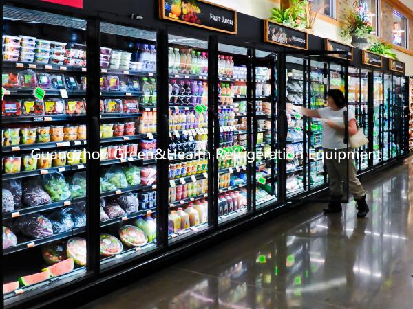 Self Service Upright Multideck Open Chiller , Glass Fronted Fridge With Curved Glass