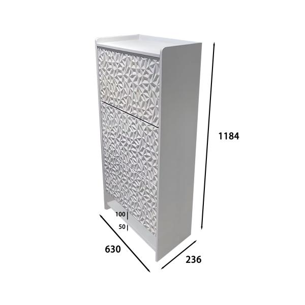 White Wooden Diamond Design  3 Bucket Storage Shoe Cabinet