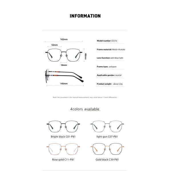 Цвет Eyeglasses 5 рамки прозрачных стекел металла ацетата объектива большой