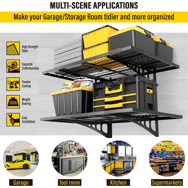 Металлический одноуровневый гараж Хранилище Стенные полки Монтированные тяжелые полки прочные стенные полки Сильный гаражный организатор