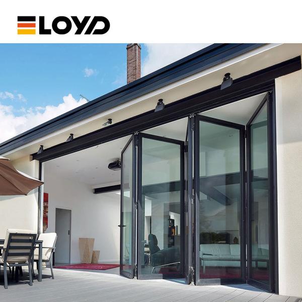 Aplicações Comerciais Proof de furacão Alumínio Patio dobrável portas de vidro para interiores de casas