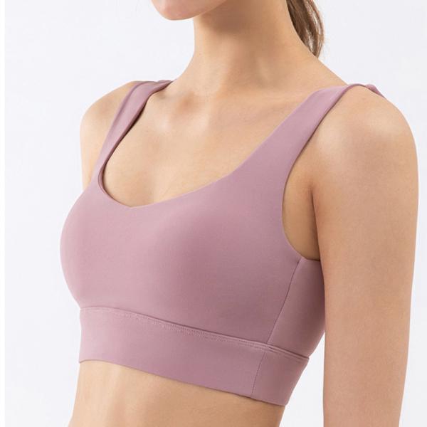 Blue U Shape Neck Sports Bra Women's Stretch Yoga Bra Spandex