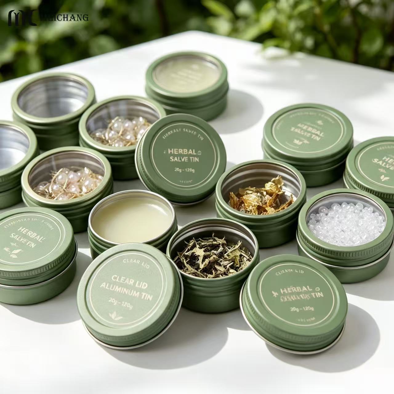15ml–150ml Round Aluminum Screw Top Tin Jar with Clear PVC Window Lid (MC-809）