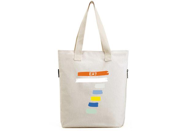Foldable Large Reusable Tote Bags Canvas Shopping Bags With Zip For Lady