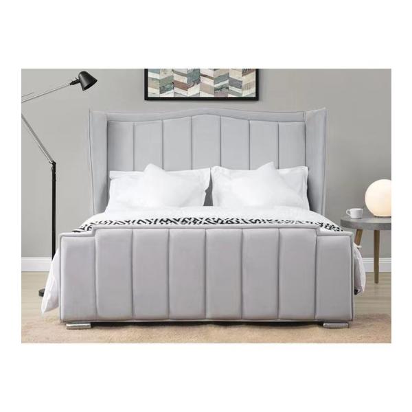 Practical Breathable Grey Velvet Ottoman Bed , Multiscene Double Ottoman Grey Bed