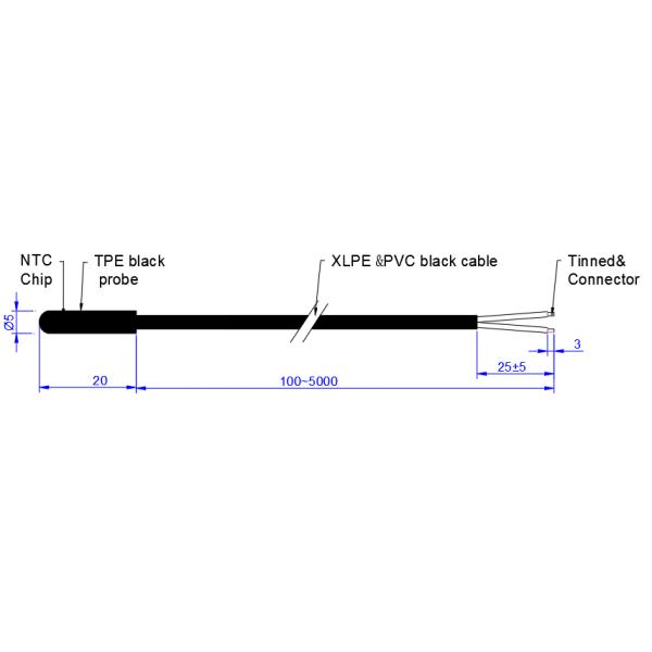 TPE Plastic XLPE PVC Cable NTC Датчик температуры зонда