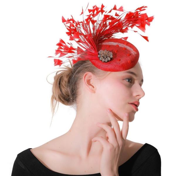 Christoration Party Decoration Sinamay Fascinator adorned with Dyed Chicken Feather