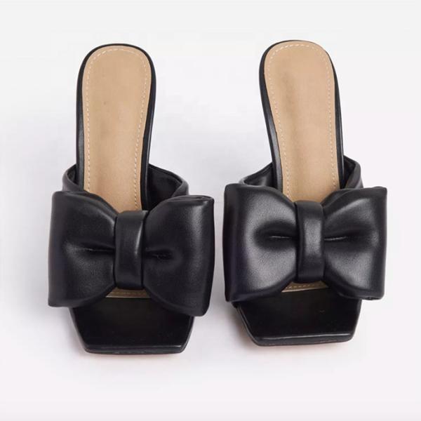 Faux Leather Transparent Heel Slippers Black High Heel Sandals With Ankle Strap