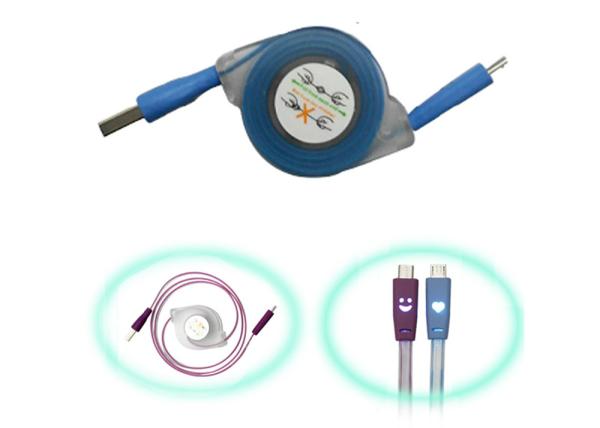 USB 2.0 LED Light Charging Cable , Iphone Charger USB Port Extension Cord