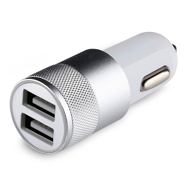 5V2.1A knurling dual USB car charger for mobile phone  metal rings type
