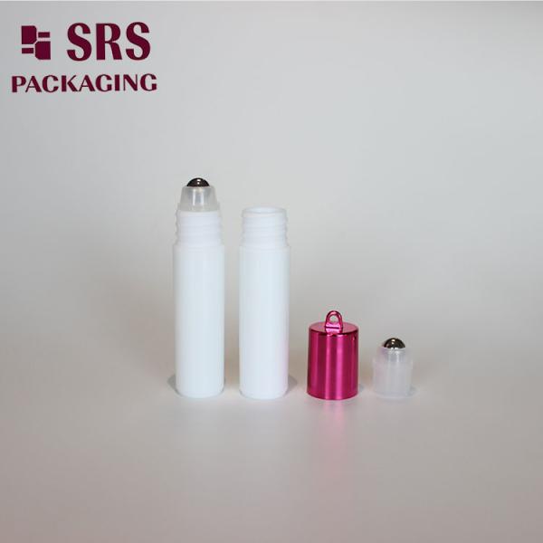 SRS empty cosmetic 5ml white plastic roll on bottle with hook cap