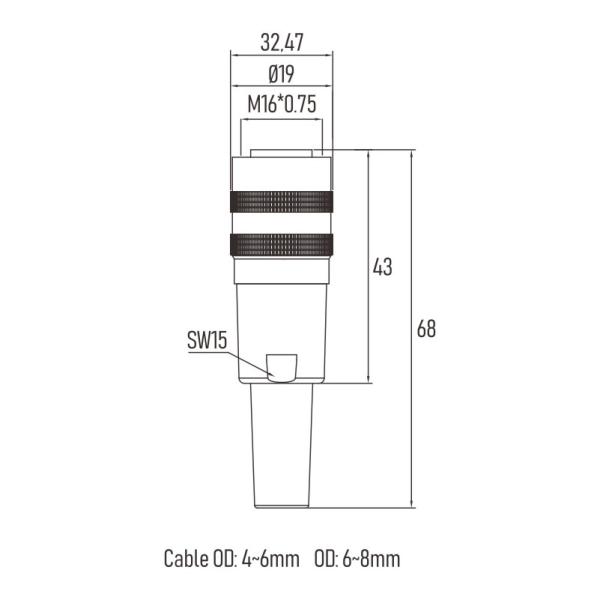 Conector plástico da glândula da tomada masculina 12pin de conector circular de IP65 EMI Shielded M16