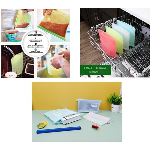 Leakproof Flat Collapsible Grade Reusable Clear Bags Silicone Food Storage Bag