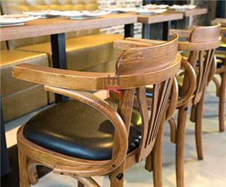 Vintage Wood Leather Dining Chairs With Arms Oak Wooden Wedding Chairs 