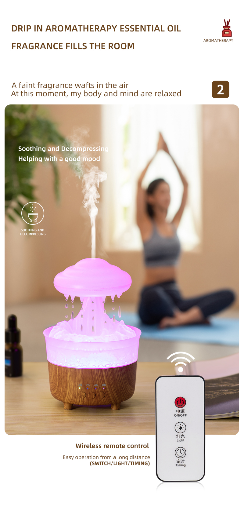 New Arrival Portable Electric Wood Grain Air Rainfall Mushroom Water Drop Aroma Diffuser Rain Cloud  Humidifier