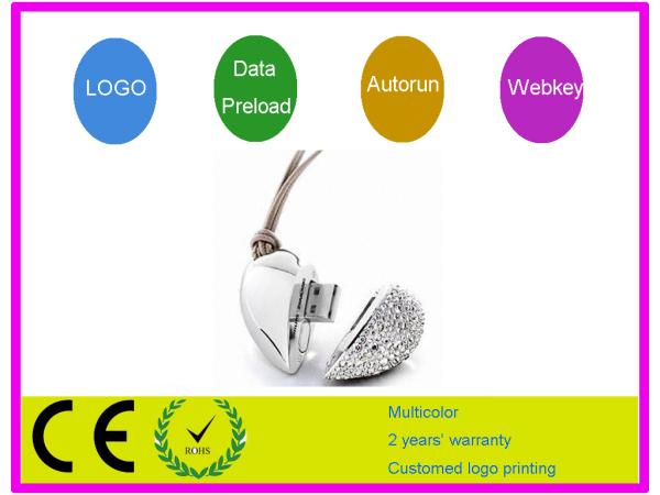 Forme a 16G los regalos cristalinos de memoria USB AT-302 de la joyería de la forma del corazón para los amantes