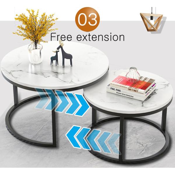 Living Room Coffee Table, Side Corner 2 Sets, Wooden Board Rack, Center Round Nesting Tea with Metal Frame