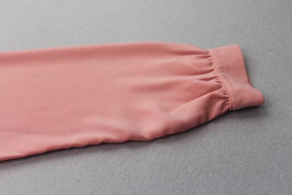 autumn season Pleated Bottom Long Sleeve Round Collar Blouse Rose Color Polyester Fabric blouse