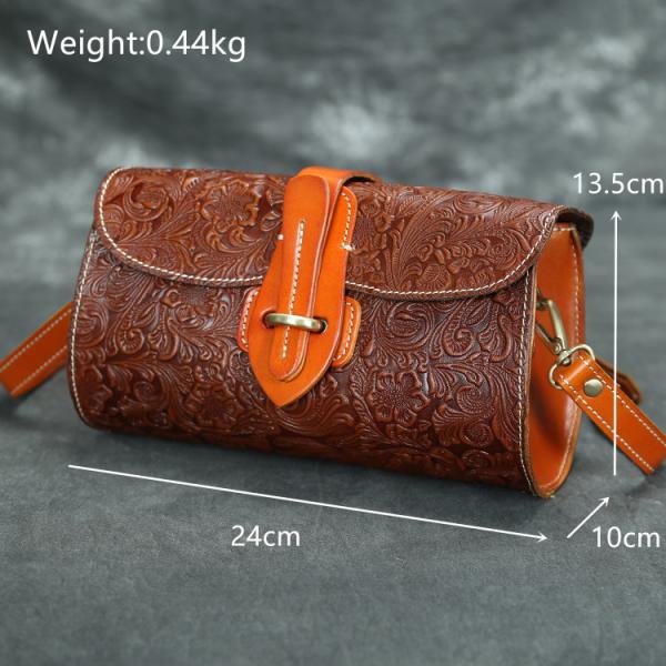 0.44kg Retro Vegetable Tanned Messenger Leather Barrel Bag