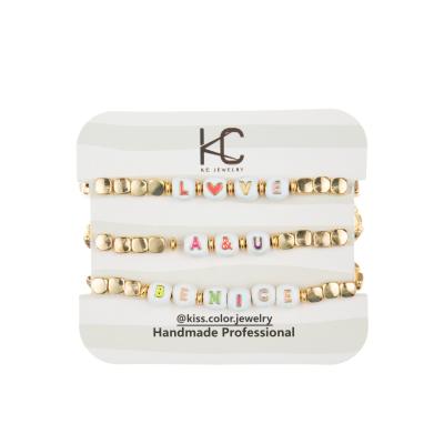 18.5cm Elastic Enamel Beads Name Bracelet With 14k Gold Plated