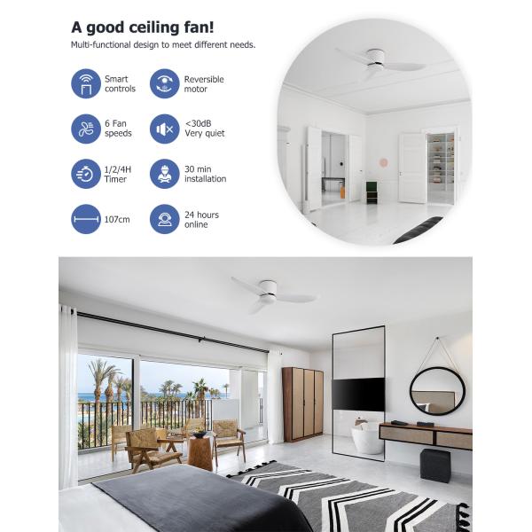 Modern 2-in-1 Ceiling Fan – Optional LED Light Flush Mount Design