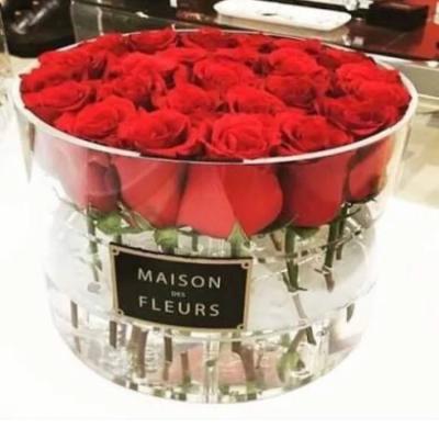 Customized transparent acrylic box print logo round acrylic flower box with lid