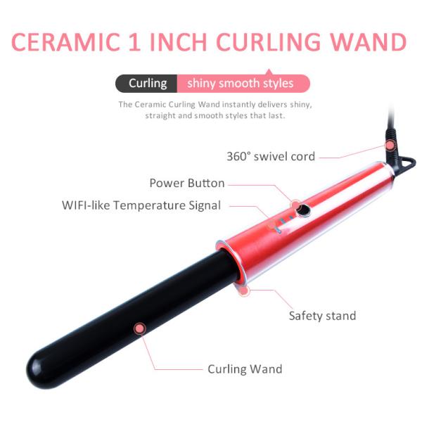 58w Tourmaline Ceramic Curling Iron Wand 1 Inch Barrel Ptc Heating