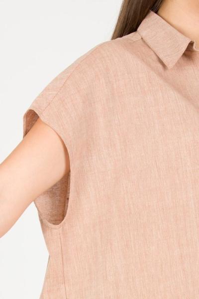 Vestido desproporcionado da camisa de algodão da forma das mulheres do verão no bege