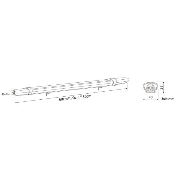 Маленький IP65 Tri Proof осветительный источник питания Встроенный водонепроницаемый светодиодный батарейка 60cm 120cm 150cm