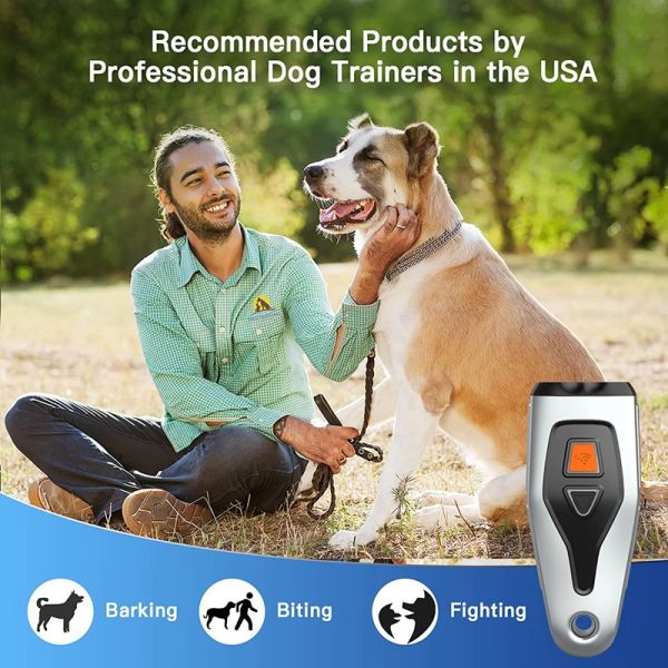 Dual Probe Ultrasonic Dog Repeller LED Light Rechargeable Waterproof Anti-Barking Training Devices Handheld Outdoor Use Plastic