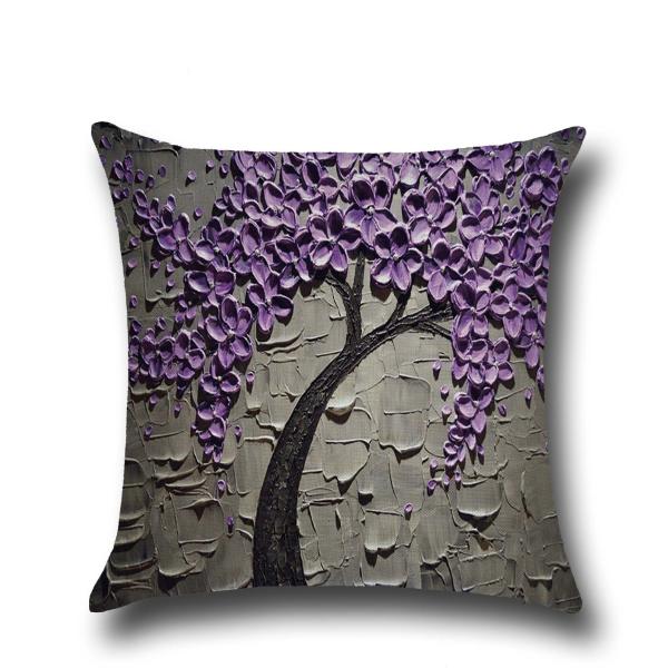 Oil Painting Tree Throw Pillow Covers 18x18 Inch, Faux Linen Decorative Cushion Cases for Couch and Sofa