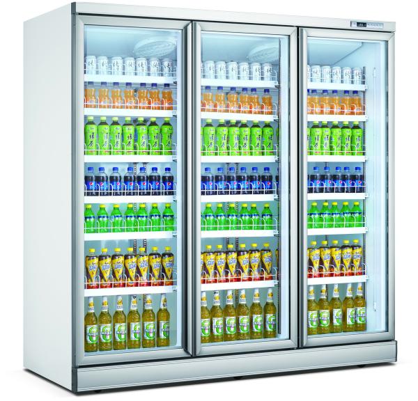 LED-Lit Upright Beverage Display Cooler Supermarket Equipment Climate Cooling Cold Storage Made Glass Material Refrigeration
