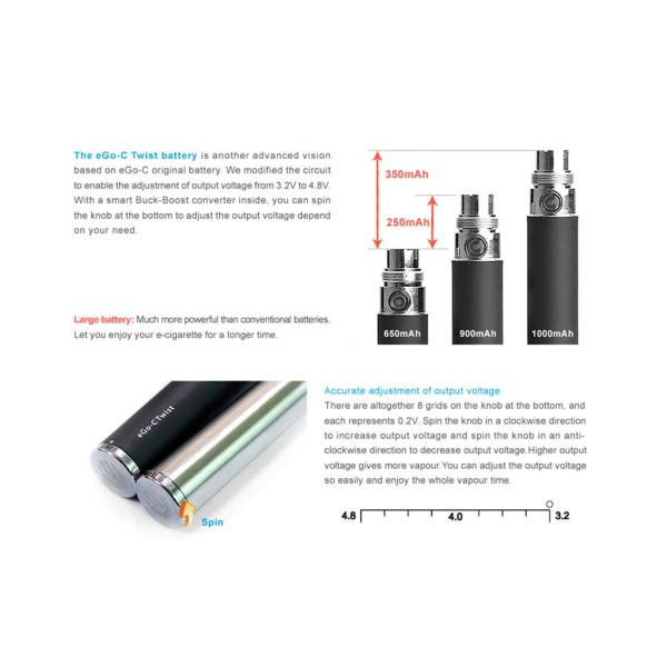 eGo-C Twist battery for electronic cigarette 650mah 900mah 1300mah